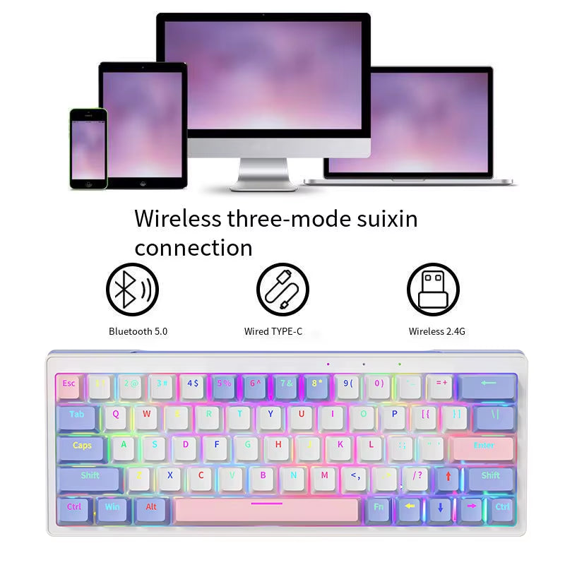 63 Keycaps Mechanical Keyboards Wired RGB Gaming Keyboard for Home Office Computer Macbook Ipad PC Tablet Small Size Keyboards