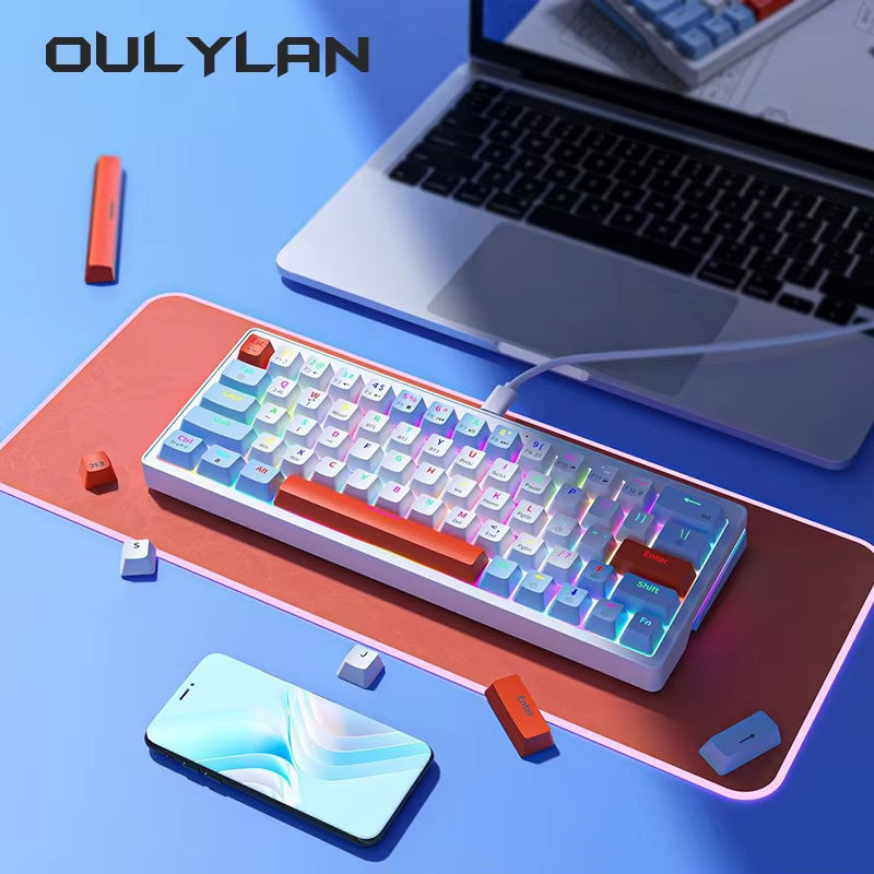 63 Keycaps Mechanical Keyboards Wired RGB Gaming Keyboard for Home Office Computer Macbook Ipad PC Tablet Small Size Keyboards